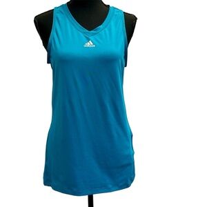 Adidas turquoise blue sleeveless V-neck athletic fitness tank top gym running M